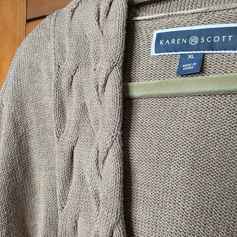 NWT Karen Scott Cardigan Size XL Tan Cotton Open Front Classic Layer - Picture 3 of 8